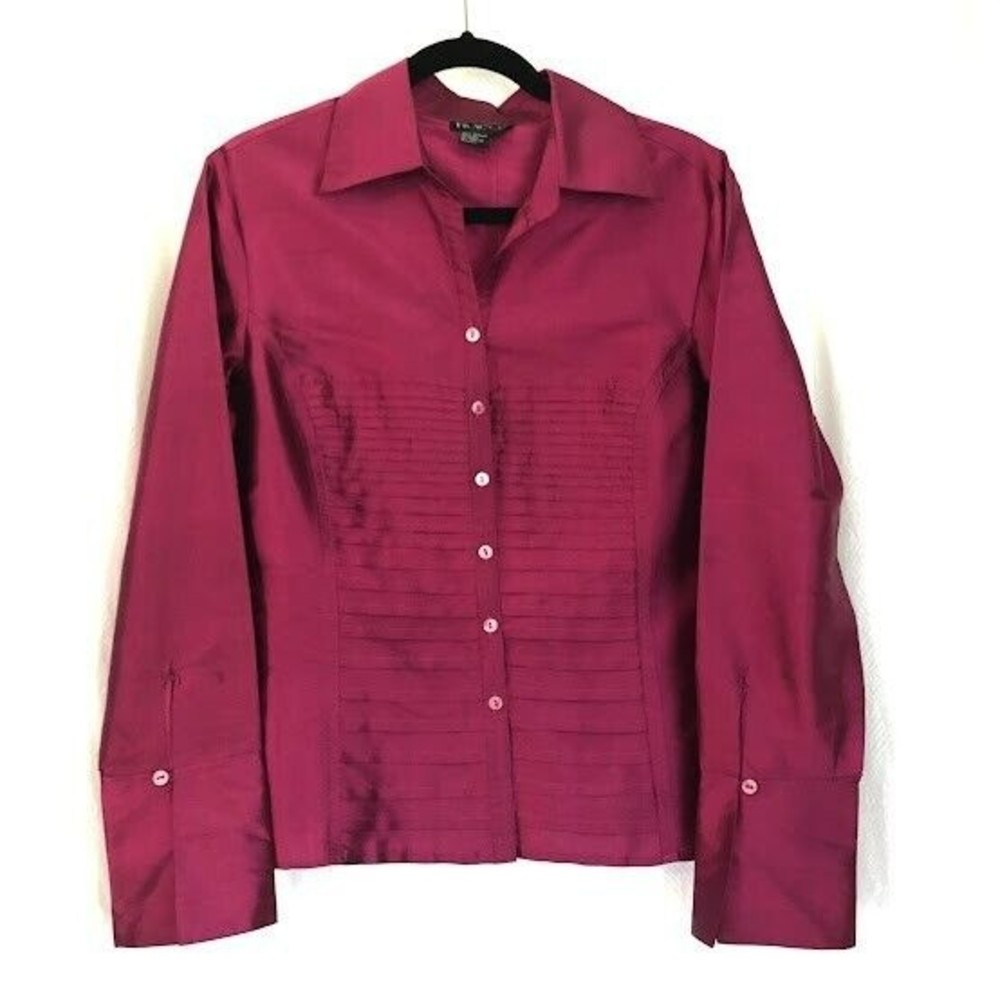 Tracy M Women's XL 100% Silk Magenta Pink Long Sleeve Button Up Blouse